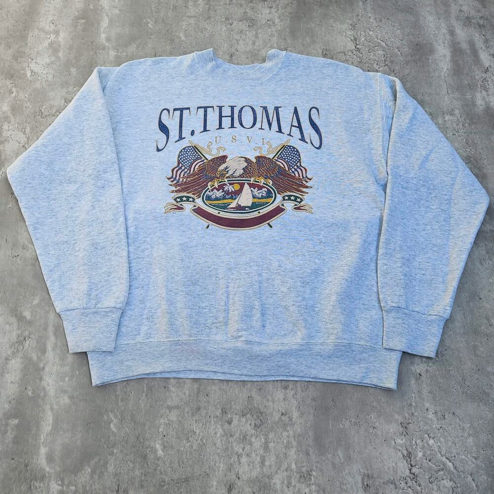 Vintage Crew Neck Pullover St. Thomas Grey Size Large